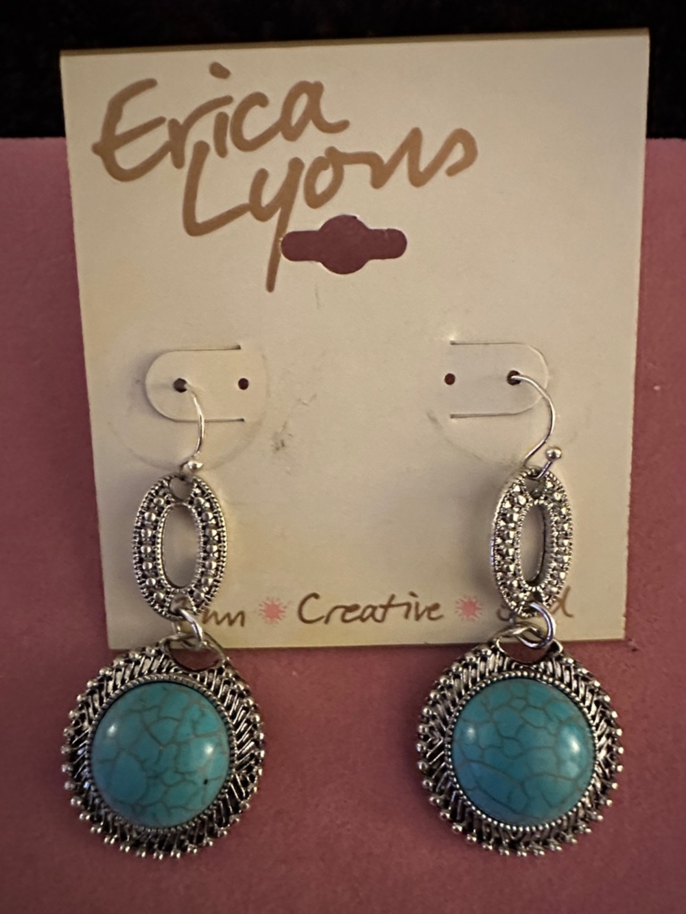 Erica Lyons Silver-Tone Turquoise Round Drop Earrings